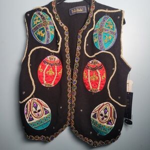 Belle Pointe ladies Christmas Ornament Sweater Vest size L Beaded Jeweled (V1)